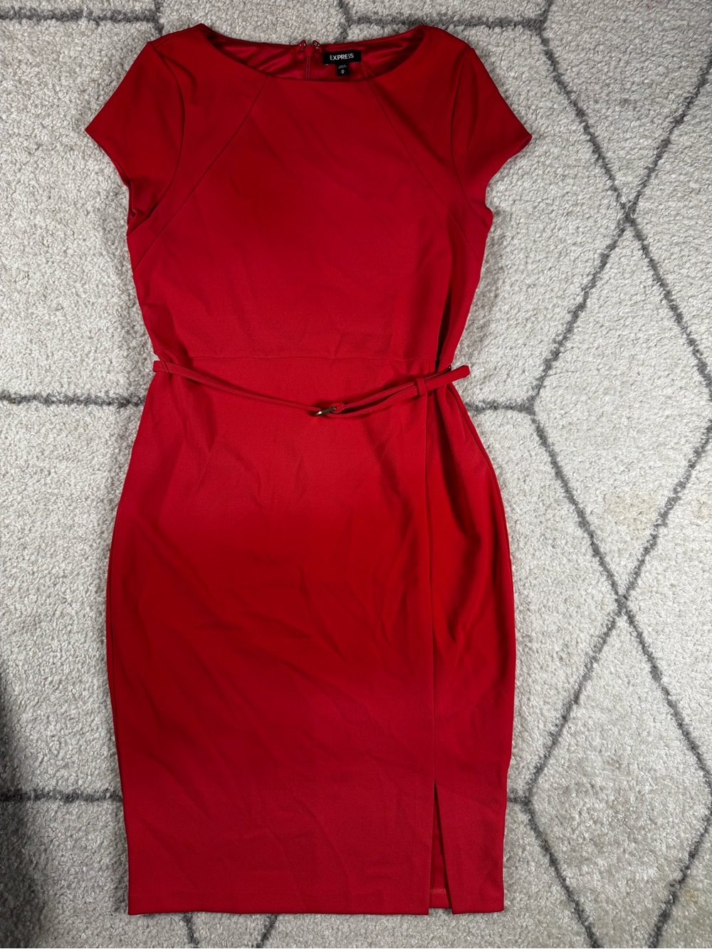 Express Red Midi Sheath Dress with Slim Belt